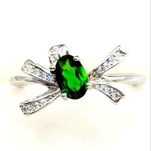 Natural Green Diopside 925 Sterling Silver Bow Ring